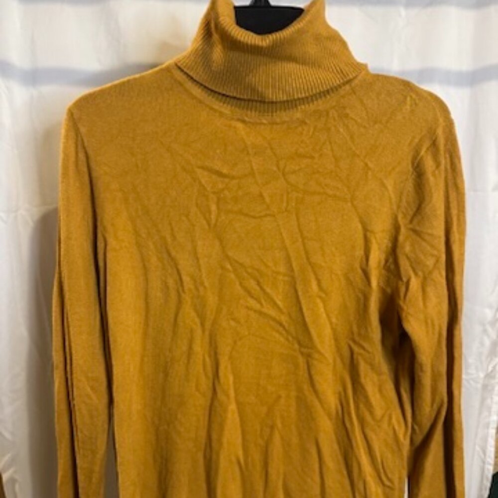 Cozy Mustard Yellow Ribbed Turtleneck Sweater - Size M